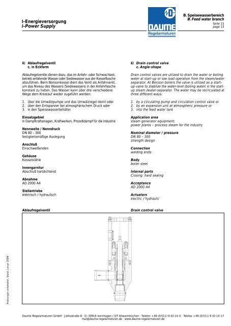 Produktkatalog Catalogue of Products - Daume Regelarmaturen ...