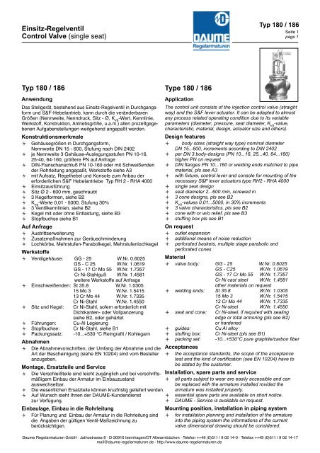 Produktkatalog Catalogue of Products - Daume Regelarmaturen ...