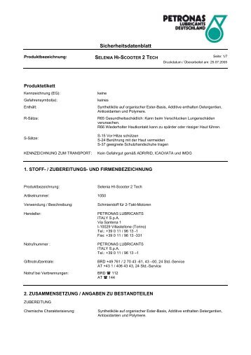 Sicherheitsdatenblatt - petronas lubricants deutschland