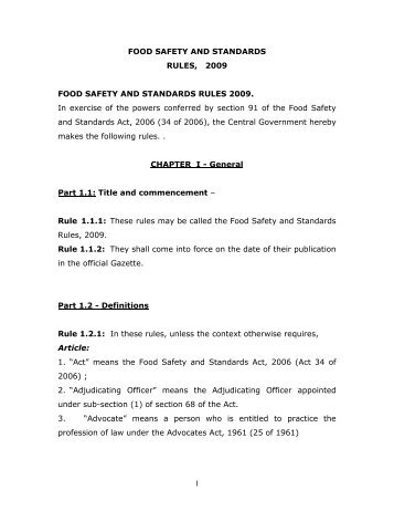 FSSAI Rules ( Pdf to Print or Save) - Food Safety and Standards ...