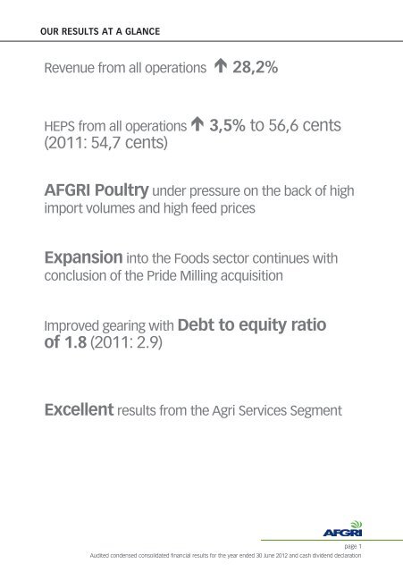 AUDITED CONDENSED CONSOLIDATED FINANCIAL ... - AFGRI