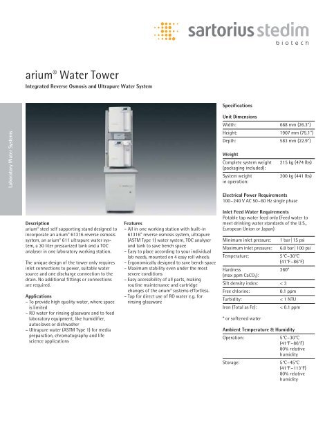 Sartorius Arium Water Tower PDF - Asistec