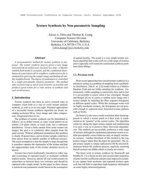 Texture Synthesis by Non-parametric Sampling