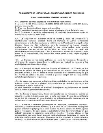 reglamento de limpia para el municipio de juarez, chihuahua