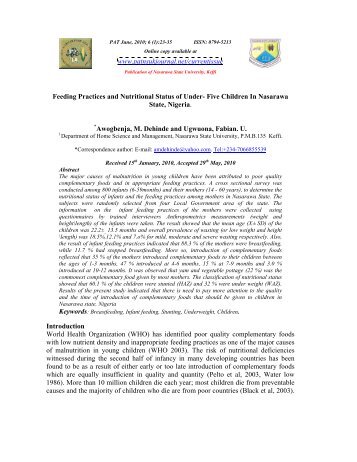 Feeding Practices and Nutritional Status of Under- Five Children In ...