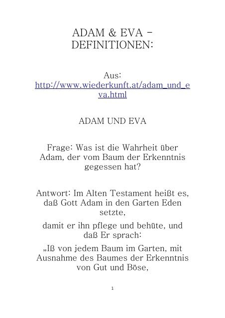Adam & Eva - Definitionen: