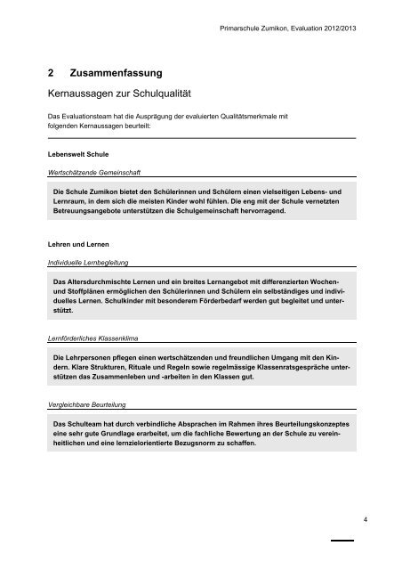 Schulbeurteilung der Schule Zumikon [PDF, 1.00 MB] - Gemeinde ...