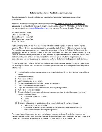 Solicitando Expedientes AcadÃ©micos de Estudiantes - Tulsa Public ...