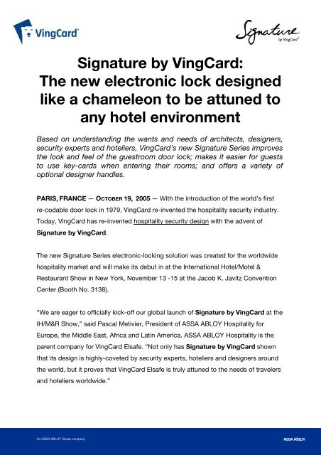 Signature By Vingcard The New Electronic Lock
