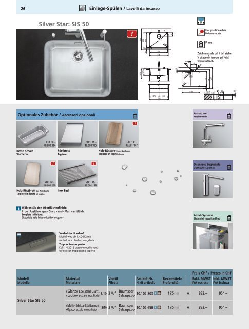 SpÃƒÂ¼len und Becken: Preisliste 2012 - Suter Inox AG