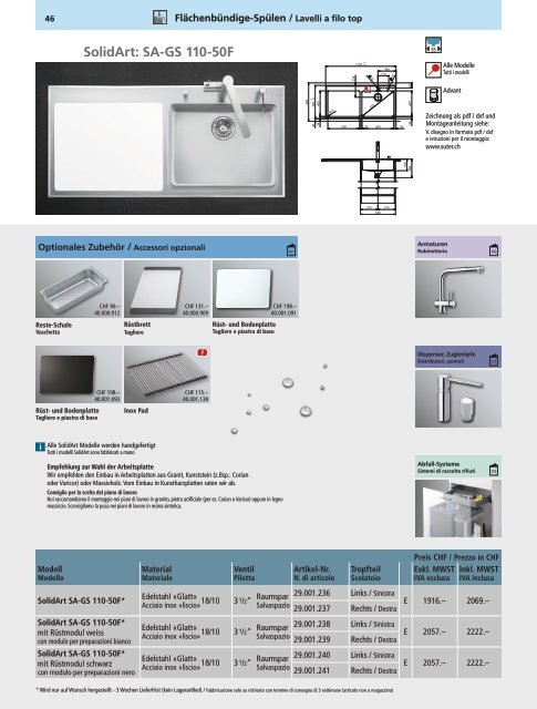 SpÃƒÂ¼len und Becken: Preisliste 2012 - Suter Inox AG