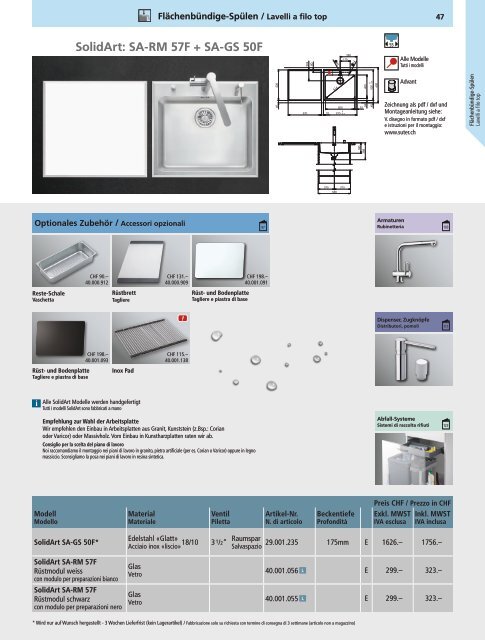 SpÃƒÂ¼len und Becken: Preisliste 2012 - Suter Inox AG