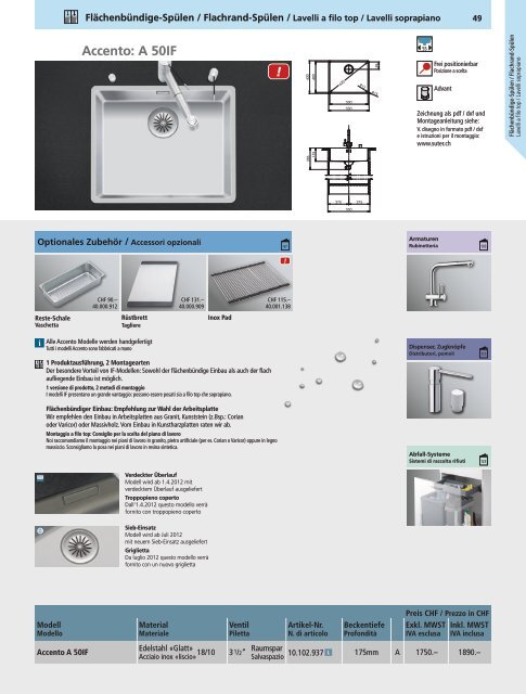 SpÃƒÂ¼len und Becken: Preisliste 2012 - Suter Inox AG