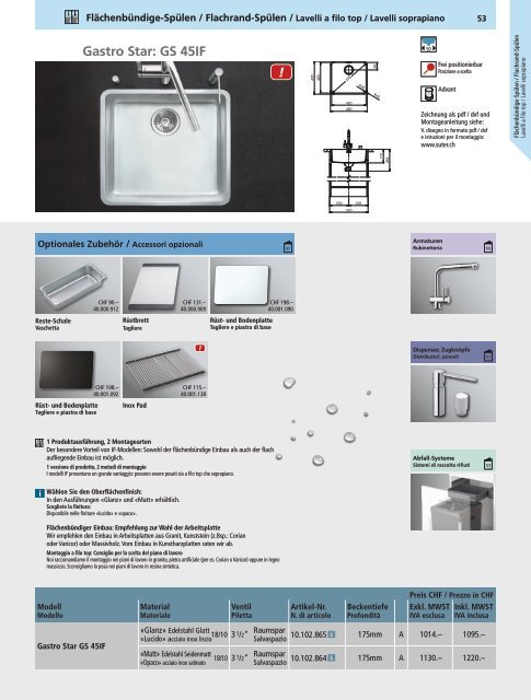 SpÃƒÂ¼len und Becken: Preisliste 2012 - Suter Inox AG