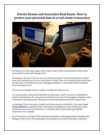 Dorota Dyman and Associates Real Estate: How to protect your personal data in a real estate transaction