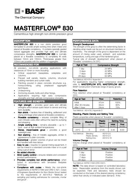 Masterflow 830 Basf Construction Chemicals Pacific