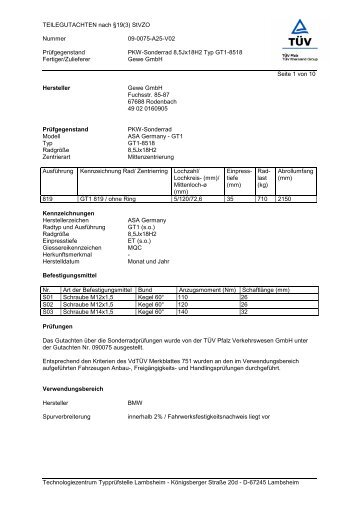 TEILEGUTACHTEN nach Â§19(3) StVZO Nummer 09-0075-A25-V02 ...