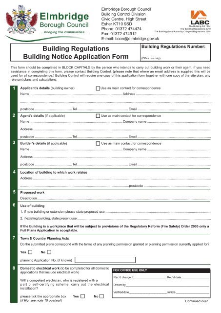 Building Regulations Building Notice Application Form - Elmbridge ...