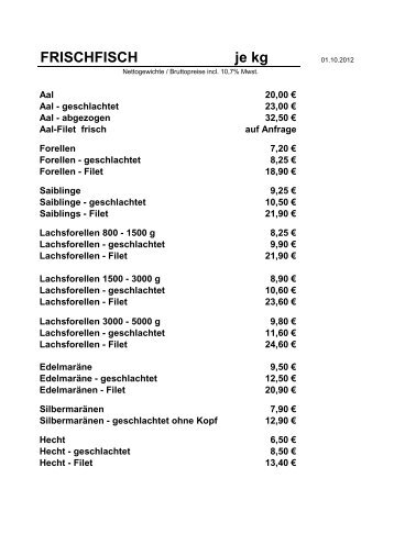 FRISCHFISCH je kg - Fischzucht Reese