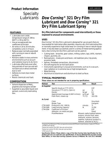Dow Corning® 321 Dry Film Lubricant and Dow Corning® 321 Dry ...
