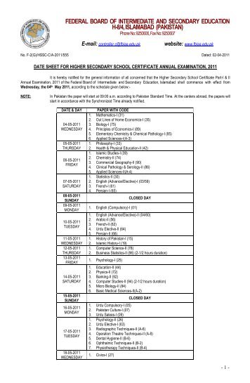 Download FBISE-Date-Sheet-HSSC-2011.pdf - PakStudy