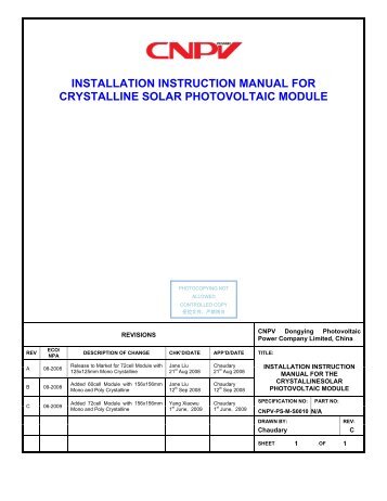 installation instruction manual for crystalline solar photovoltaic module