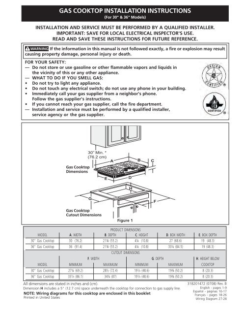 gas cooktop installation instructions - Appliances