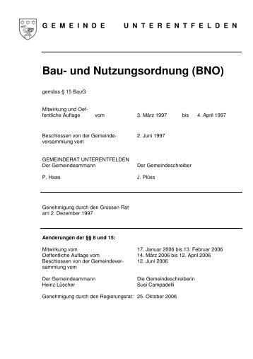 Bau- und Nutzungsordnung (BNO) - Gemeinde Unterentfelden