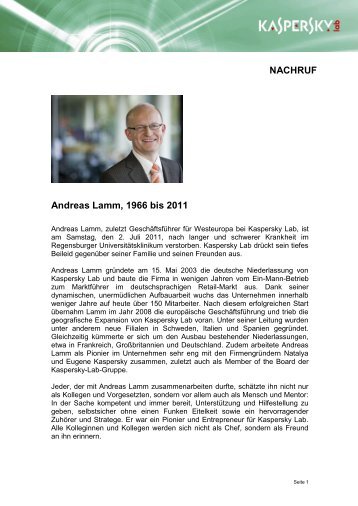 Nachruf Andreas Lamm - Kaspersky Lab â Newsroom Europe.