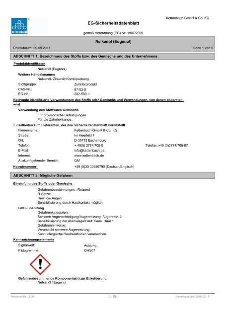 EG-Sicherheitsdatenblatt - Kettenbach GmbH & Co. KG