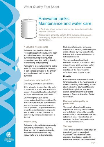 Rainwater tanks: Maintenance and water care - SA Health - SA.Gov.au