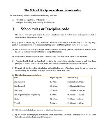 1. School rules or Discipline code - Don Bosco Senior Secondary ...