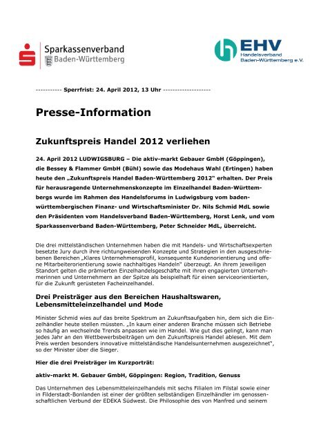 Presse-Information Zukunftspreis Handel 2012 verliehen ...