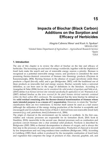 Impacts of Biochar Additions on the Sorption and Efficacy of ...