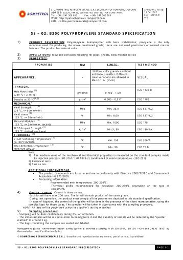 SS â€“ 02: B300 POLYPROPYLENE STANDARD SPECIFICATION