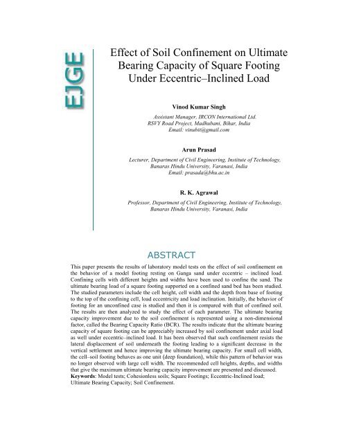 Effect of Soil Confinement on Ultimate Bearing Capacity ... - Ejge.com