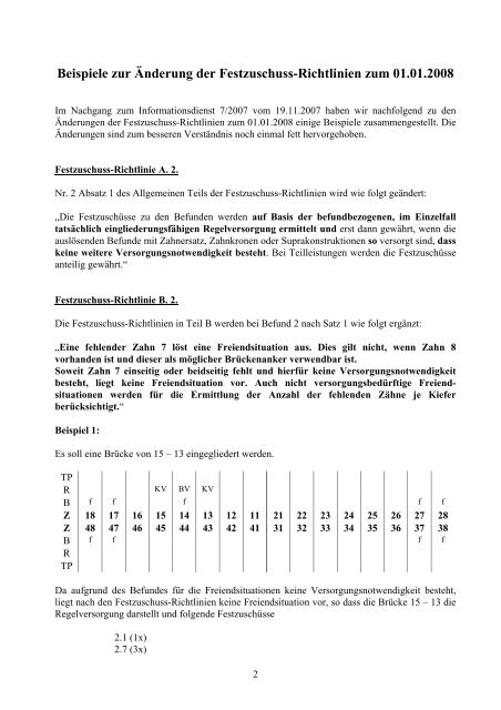 Beispiele der KZV Nordrhein zu den Festzuschuss-Richtlinien