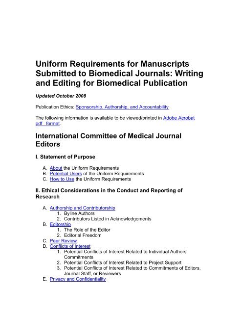Uniform Requirements for Manuscripts Submitted to Biomedical ...