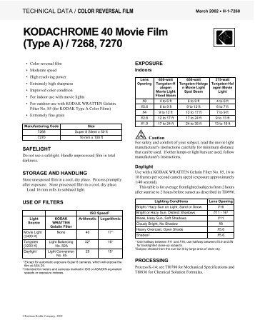 KODACHROME 40 Movie Film (Type A) / 7268, 7270