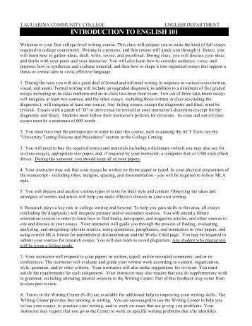 introduction to english 101 - LaGuardia Community College - CUNY