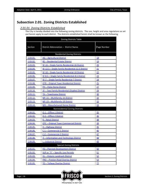 Zoning Ordinance - City of Frisco