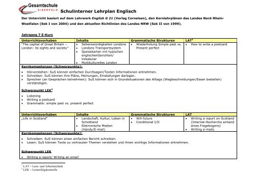 Schulinterner Lehrplan Englisch