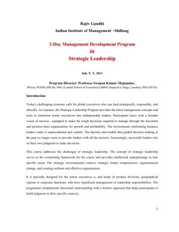 Strategic Leadership - IIM Shillong