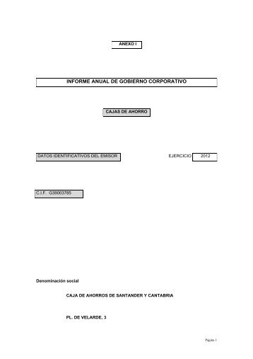 INFORME ANUAL DE GOBIERNO CORPORATIVO - Caja Cantabria