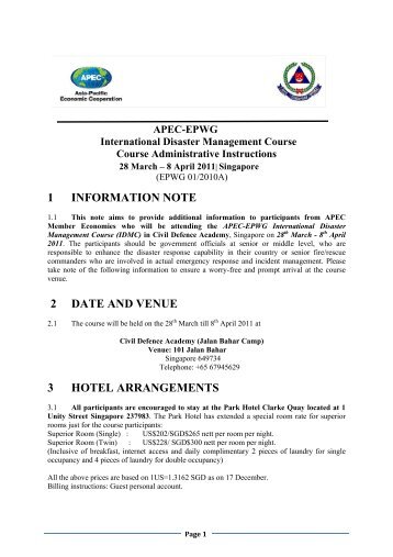 1 information note 2 date and venue 3 hotel arrangements