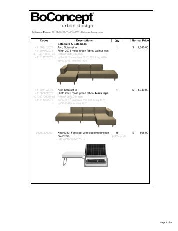 Codes Descriptions Qty Normal Price Sofa Sets & Sofa ... - BoConcept