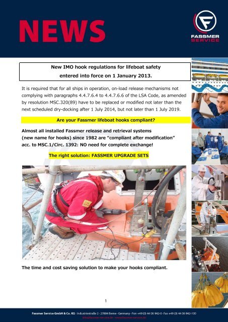 New IMO hook regulations for lifeboat safety ... - Fassmer Service
