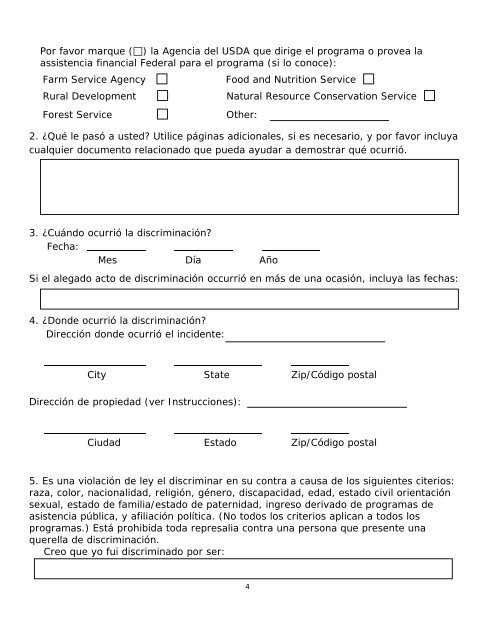 USDA Program Discrimination Complaint Form