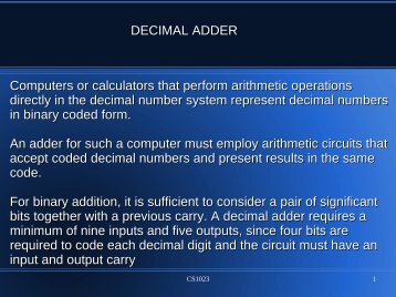 DECIMAL ADDER Computers or calculators that perform arithmetic ...