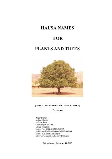 HAUSA NAMES FOR PLANTS AND TREES - Roger Blench